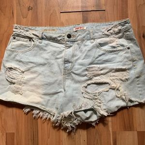 Size 16 light wash ripped jean shorts
